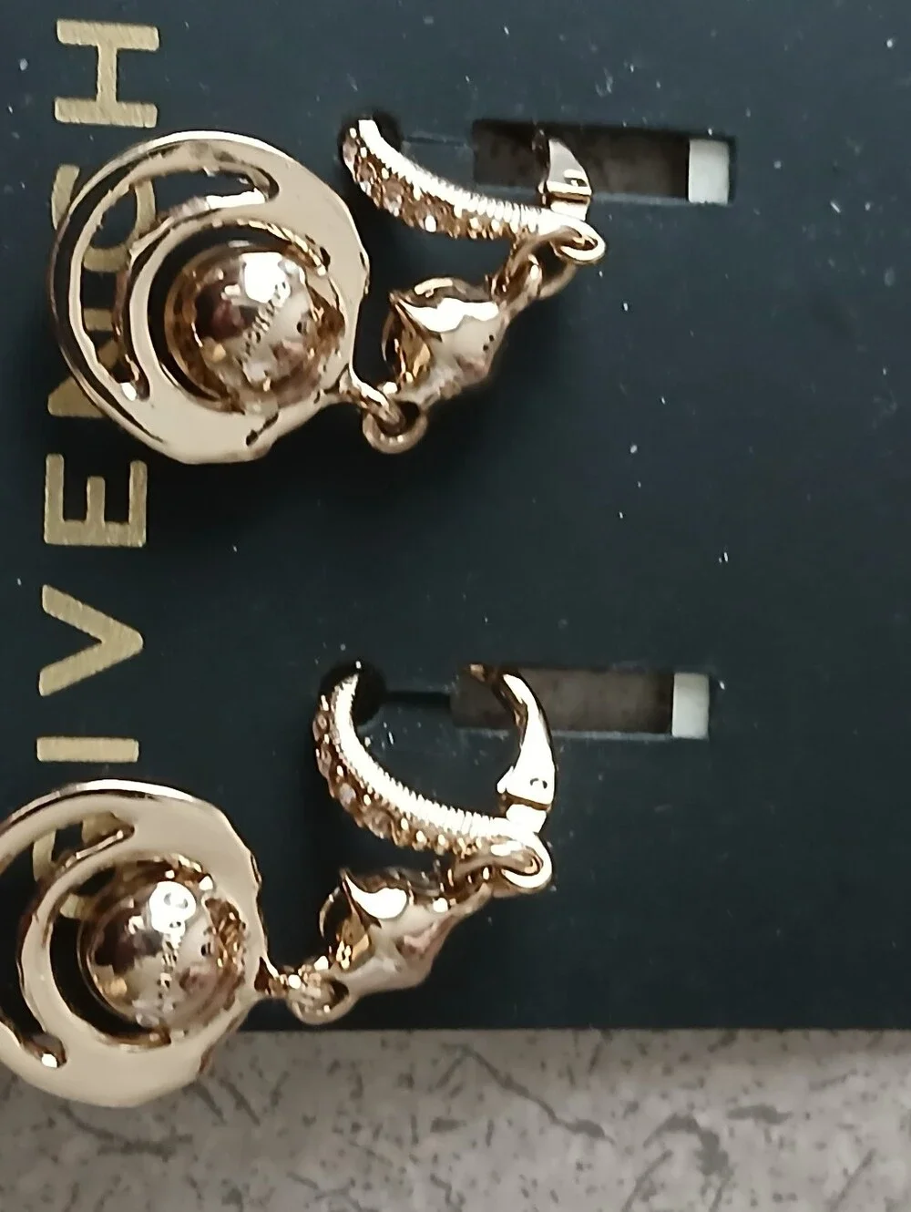 Givenchy Gold Crystal Drop Earrings - Light Champagne Accents